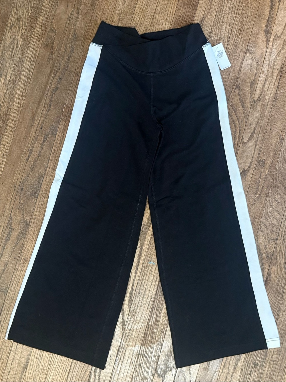 Kids Old Navy Black Wide-Leg Pants with White Side Stripes